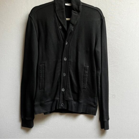 J. Lindeberg Black Button-Up Shawl Cowl Neck Sweater Cardigan Sz L - Picture 1 of 10
